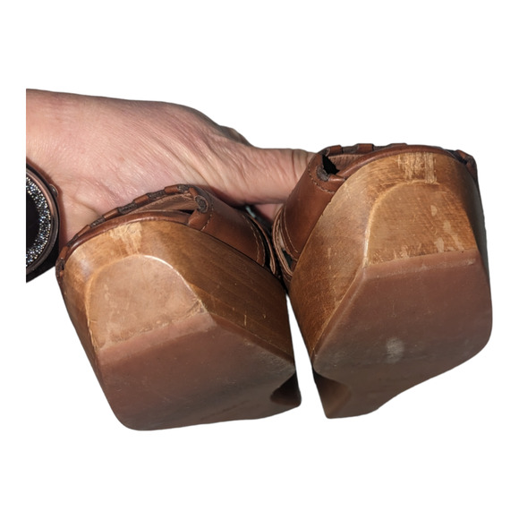 Vintage Alaia Brown Leather Wood Platform Slingback Sandal Size 37.5 - Picture 5 of 10